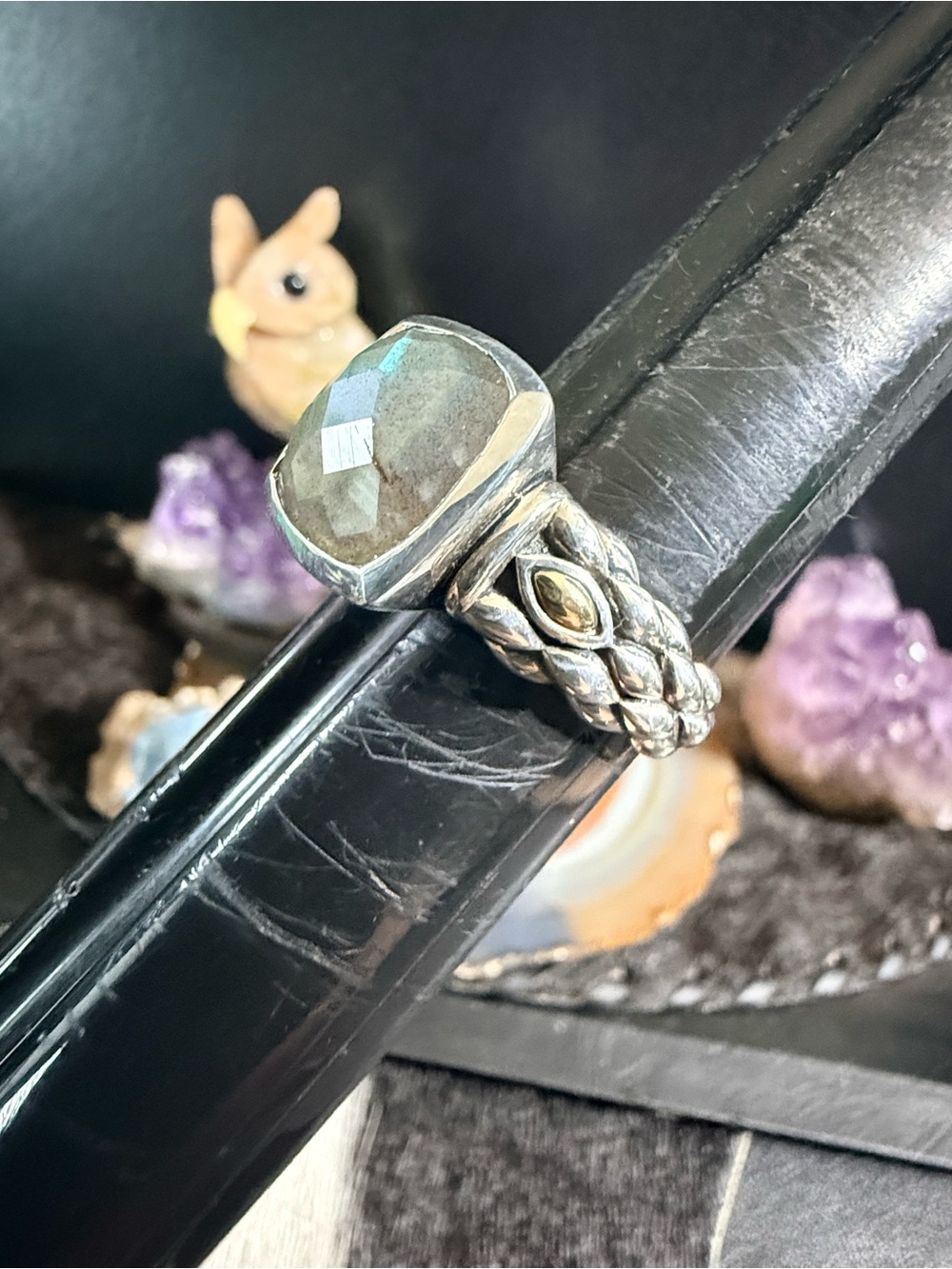 Sterling Silver, Angela by John Hardy, JAI Labradorite Braided Band Ring W 14KT